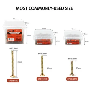 Screw Plasterboard ("Self Drill") Gold Plated #6, 1" 1-1/4" 1-3/4" BOX1000