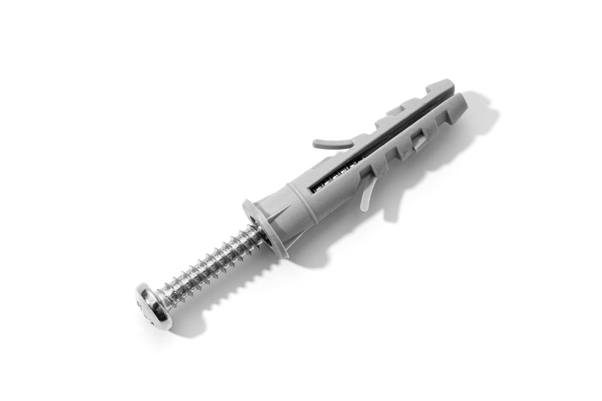 Plastic dowel and screw isolated on a white background